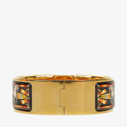 Hermès Loquet L01.201 Armreif-Quarzuhr aus schwarzer Reitsport-Emaille und vergoldetem Metall