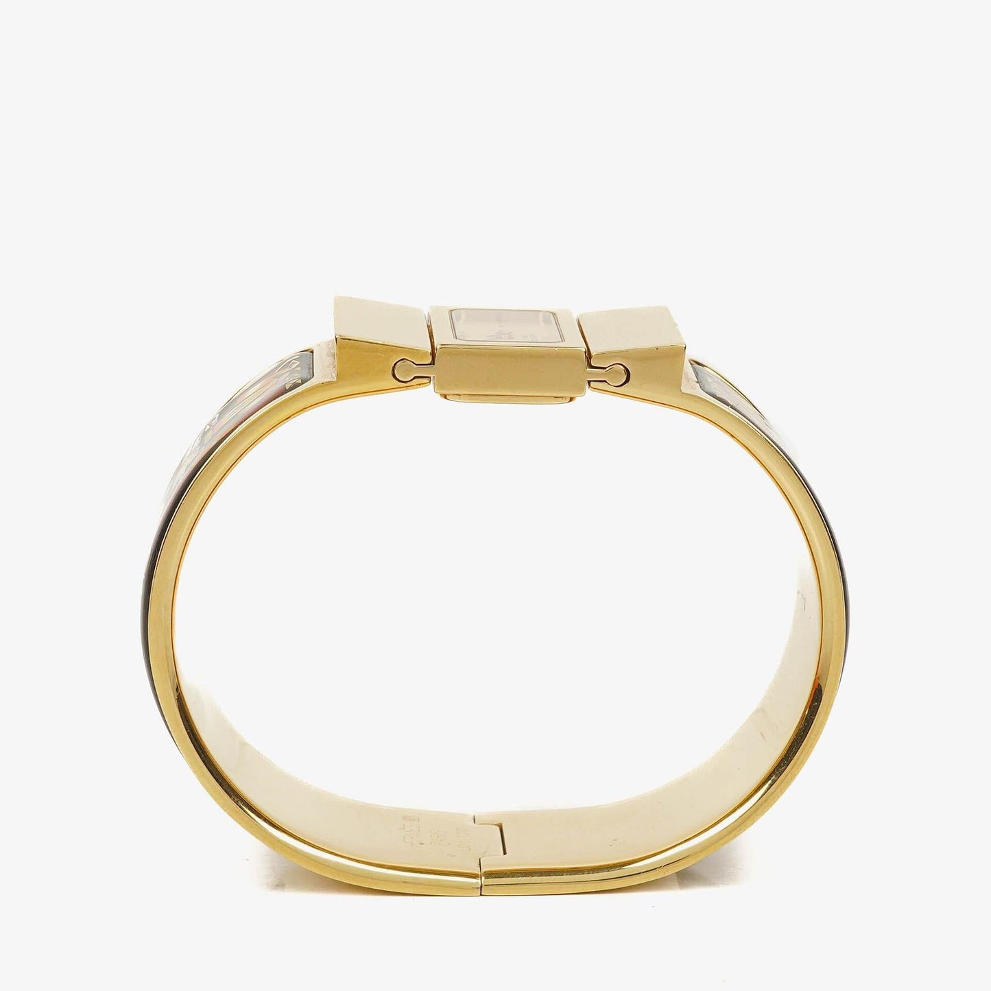 Hermès Loquet L01.201 Armreif-Quarzuhr aus schwarzer Reitsport-Emaille und vergoldetem Metall