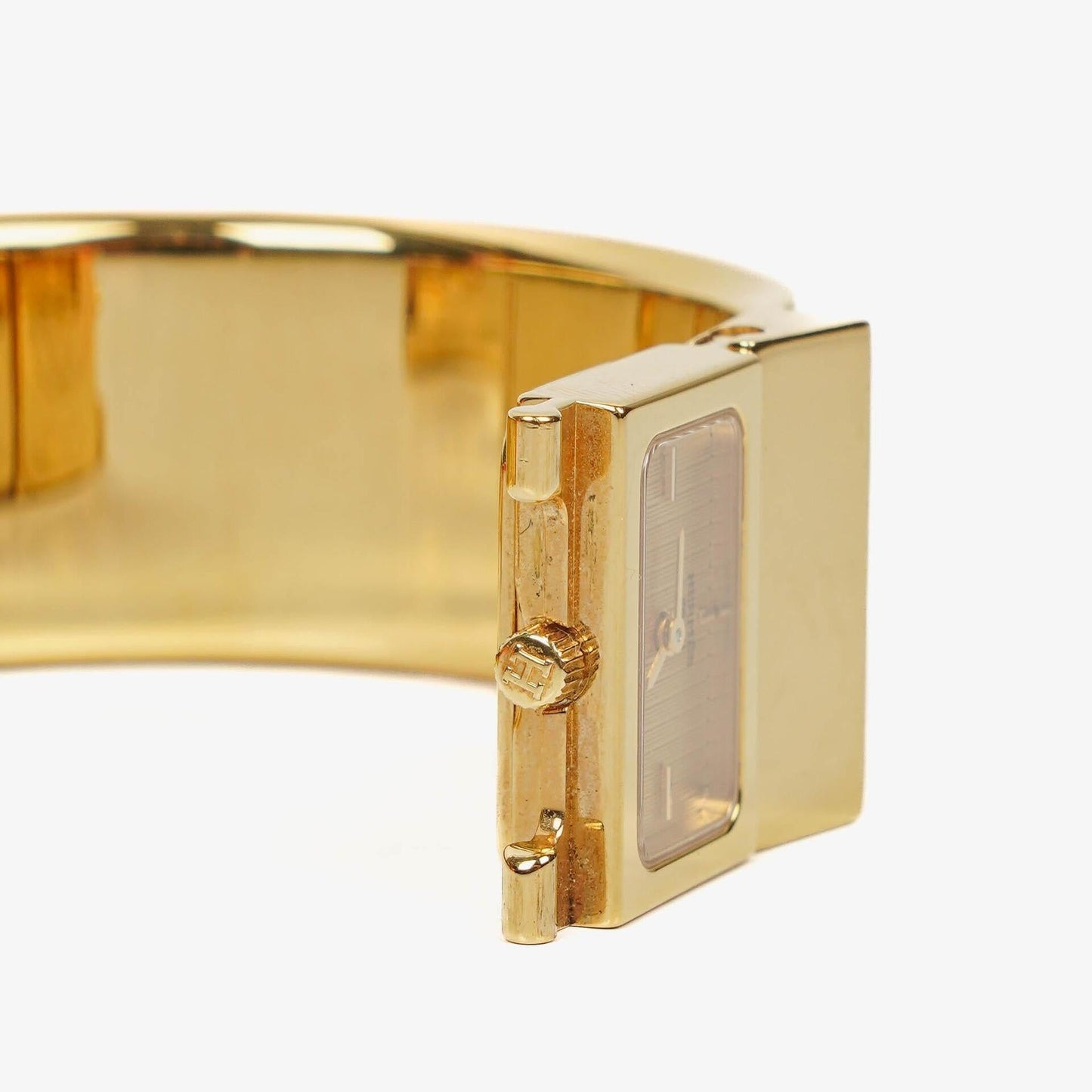 Hermès Loquet L01.201 Armreif-Quarzuhr aus schwarzer Reitsport-Emaille und vergoldetem Metall