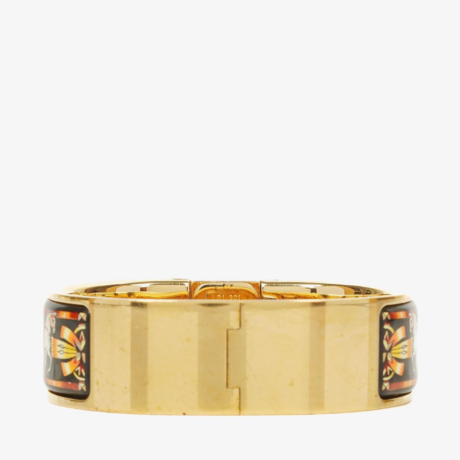 Hermès Loquet L01.201 Armreif-Quarzuhr aus schwarzem Reitsport-Emaille und vergoldetem Metall