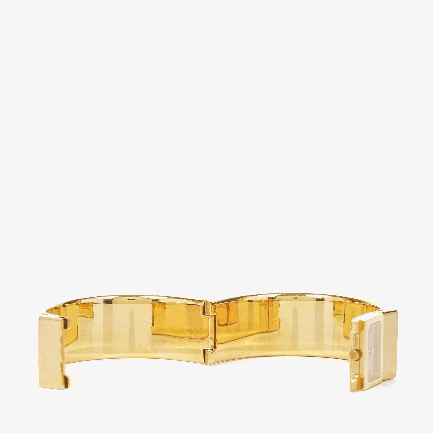 Hermès Loquet L01.201 Armreif-Quarzuhr aus schwarzem Reitsport-Emaille und vergoldetem Metall