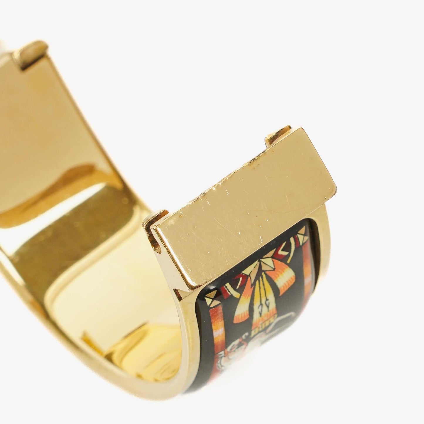 Hermès Loquet L01.201 Armreif-Quarzuhr aus schwarzem Reitsport-Emaille und vergoldetem Metall