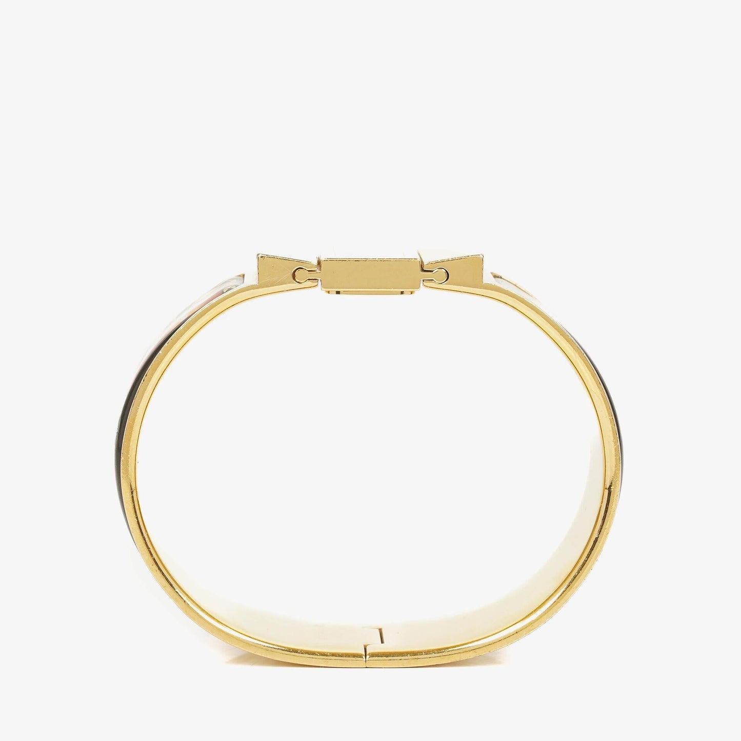 Hermès Loquet L01.201 Armreif-Quarzuhr aus schwarzem Reitsport-Emaille und vergoldetem Metall