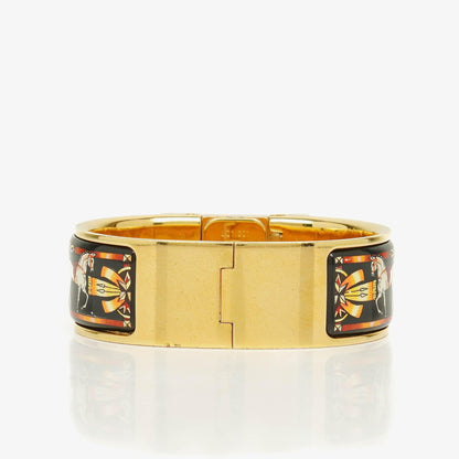 Hermès Loquet L01.201 Armreif-Quarzuhr mit schwarzem Equestrian-Emaille und Vergoldung