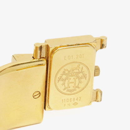 Hermès Loquet L01.201 Armreif-Quarzuhr mit schwarzem Equestrian-Emaille und Vergoldung