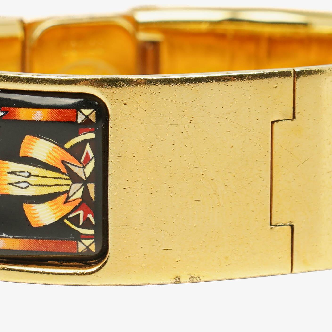 Hermès Loquet L01.201 Armreif-Quarzuhr mit schwarzem Equestrian-Emaille und Vergoldung