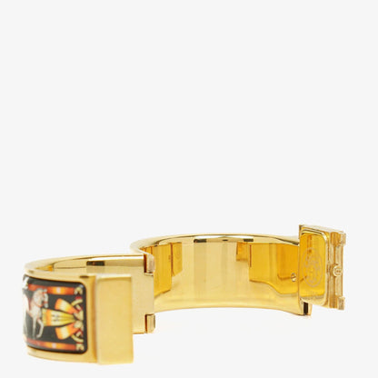 Hermès Loquet L01.201 Armreif-Quarzuhr mit schwarzem Equestrian-Emaille und Vergoldung
