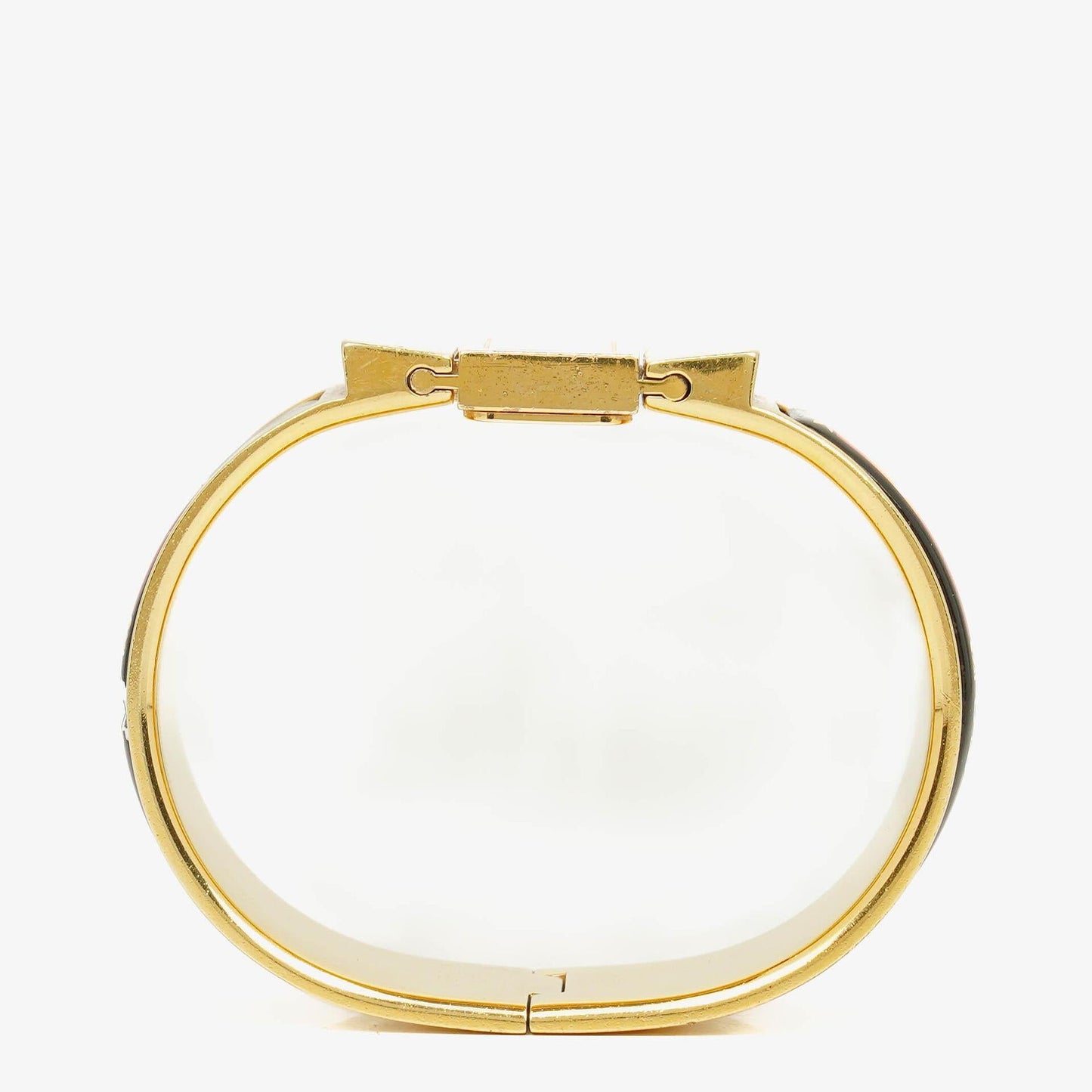 Hermès Loquet L01.201 Armreif-Quarzuhr mit schwarzem Equestrian-Emaille und Vergoldung