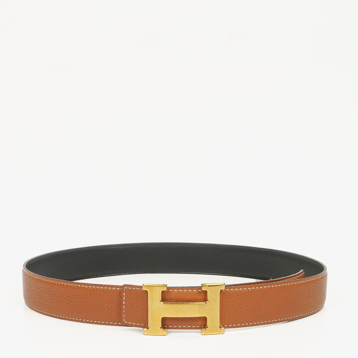 Hermès H Wendegürtel 85 aus Box- und Togo-Leder in Schwarz/Gold, 30 mm