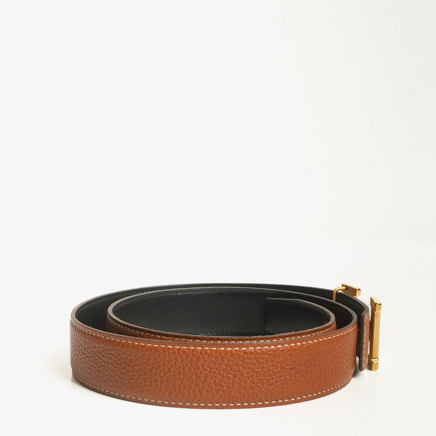 Hermès H Wendegürtel 85 aus Box- und Togo-Leder in Schwarz/Gold, 30 mm
