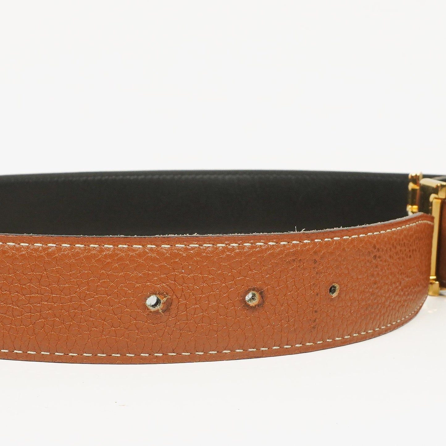 Hermès H Wendegürtel 85 aus Box- und Togo-Leder in Schwarz/Gold, 30 mm