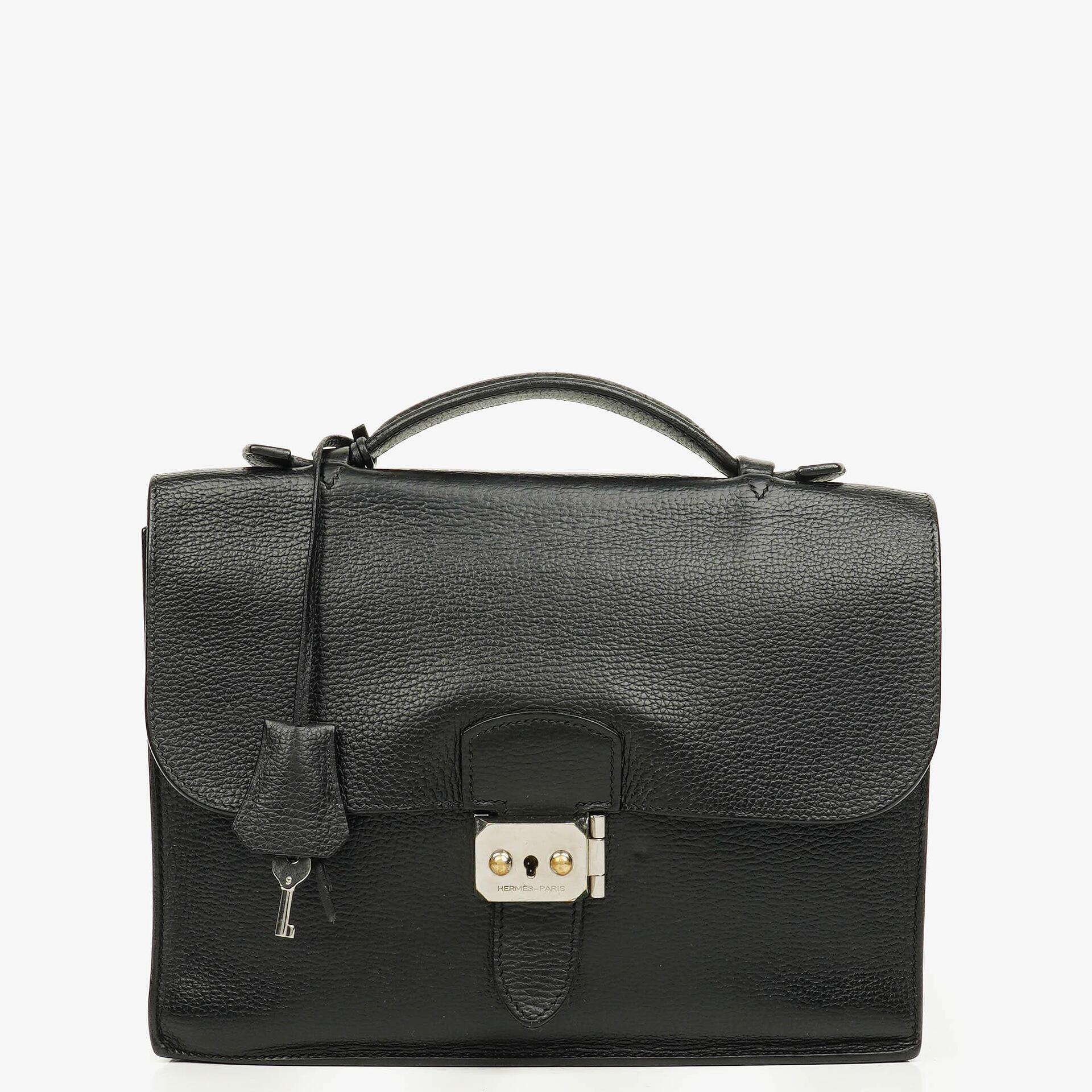 Hermès Sac à Dépêches 27 Tasche aus schwarzem Nero Clemence Leder