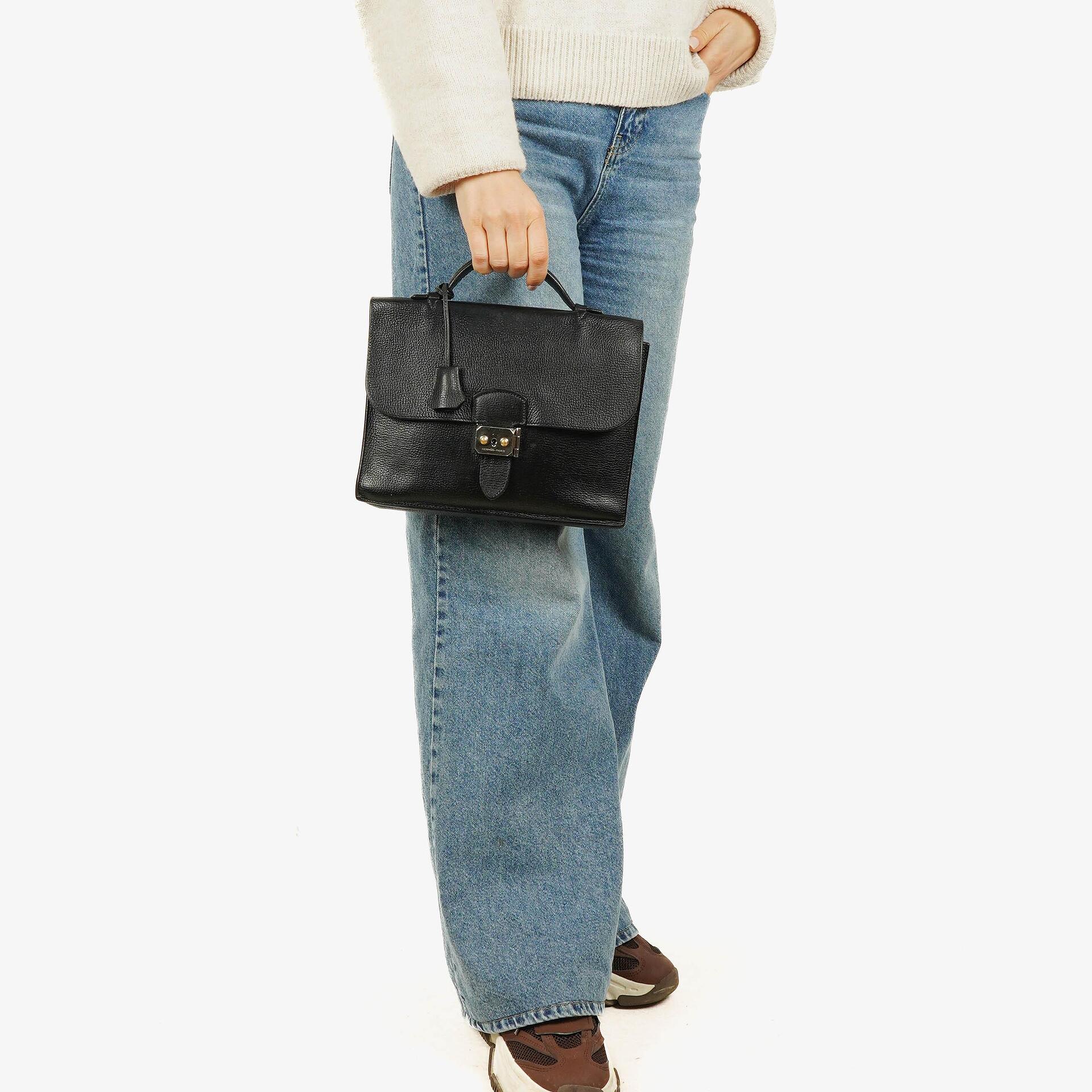 Hermès Sac à Dépêches 27 Tasche aus schwarzem Nero Clemence Leder