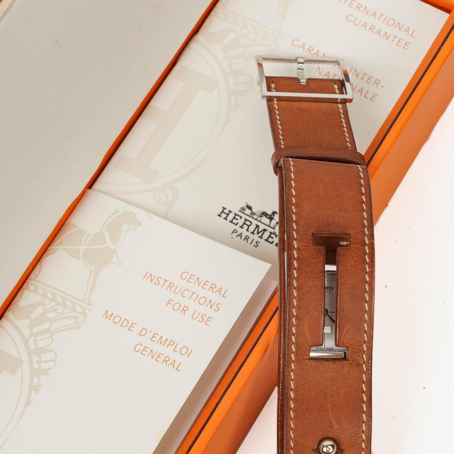 Hermès Cherche Midi CM1.210 Uhr aus Stahl und Leder