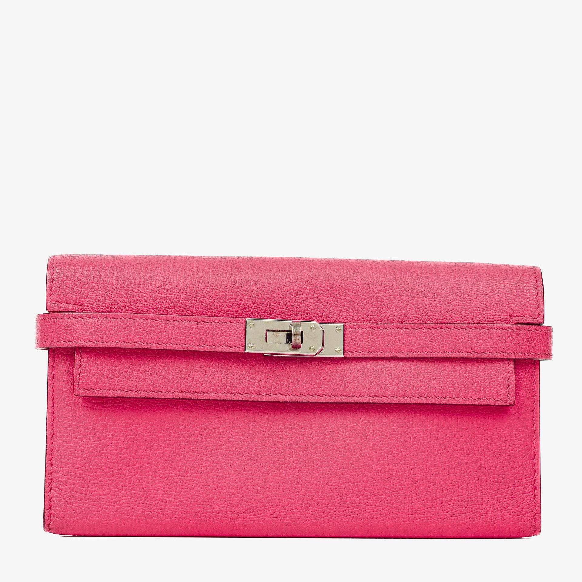 Hermès Kelly Longue Geldbörse aus Chevre Mysore in Rose Shocking