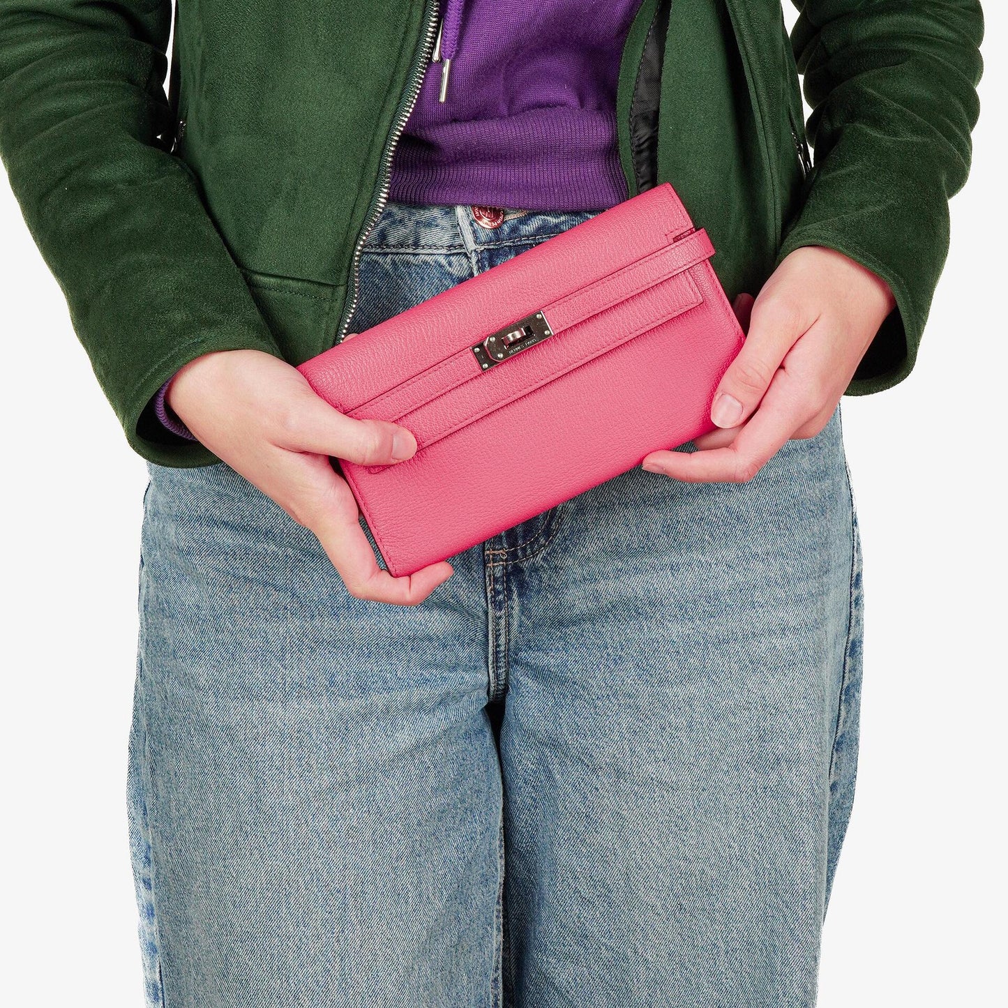 Hermès Kelly Longue Geldbörse aus Chevre Mysore in Rose Shocking