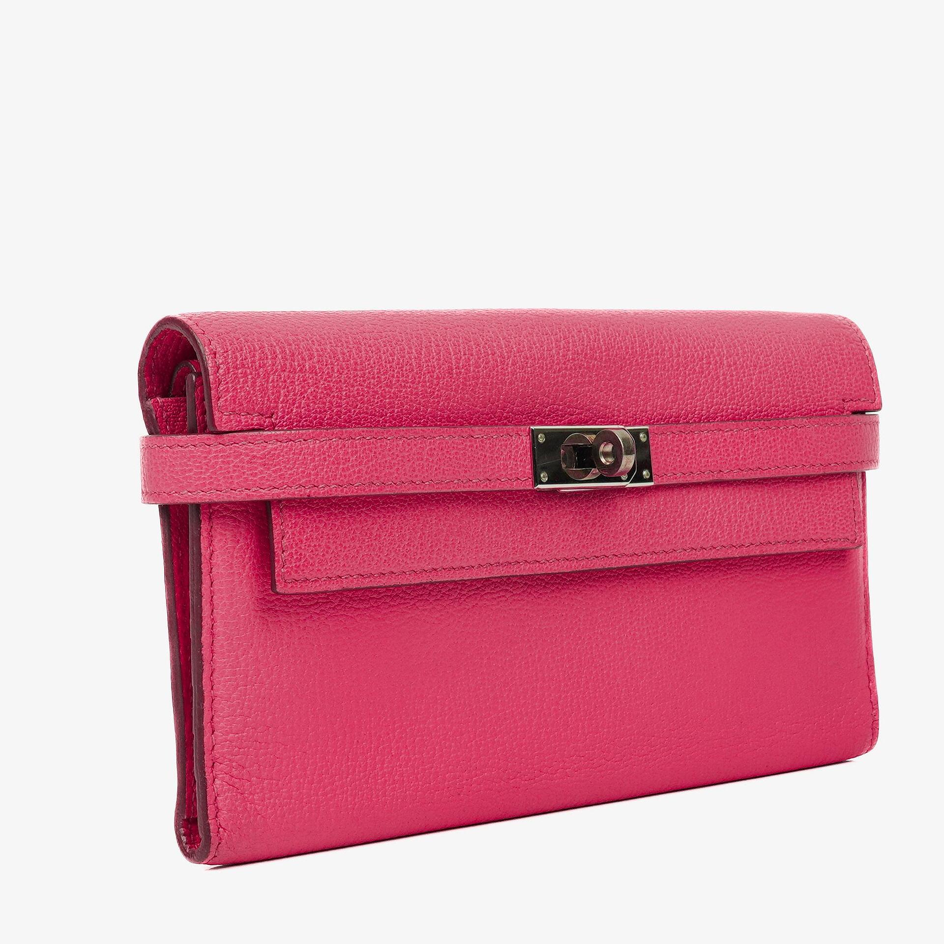 Hermès Kelly Longue Geldbörse aus Chevre Mysore in Rose Shocking
