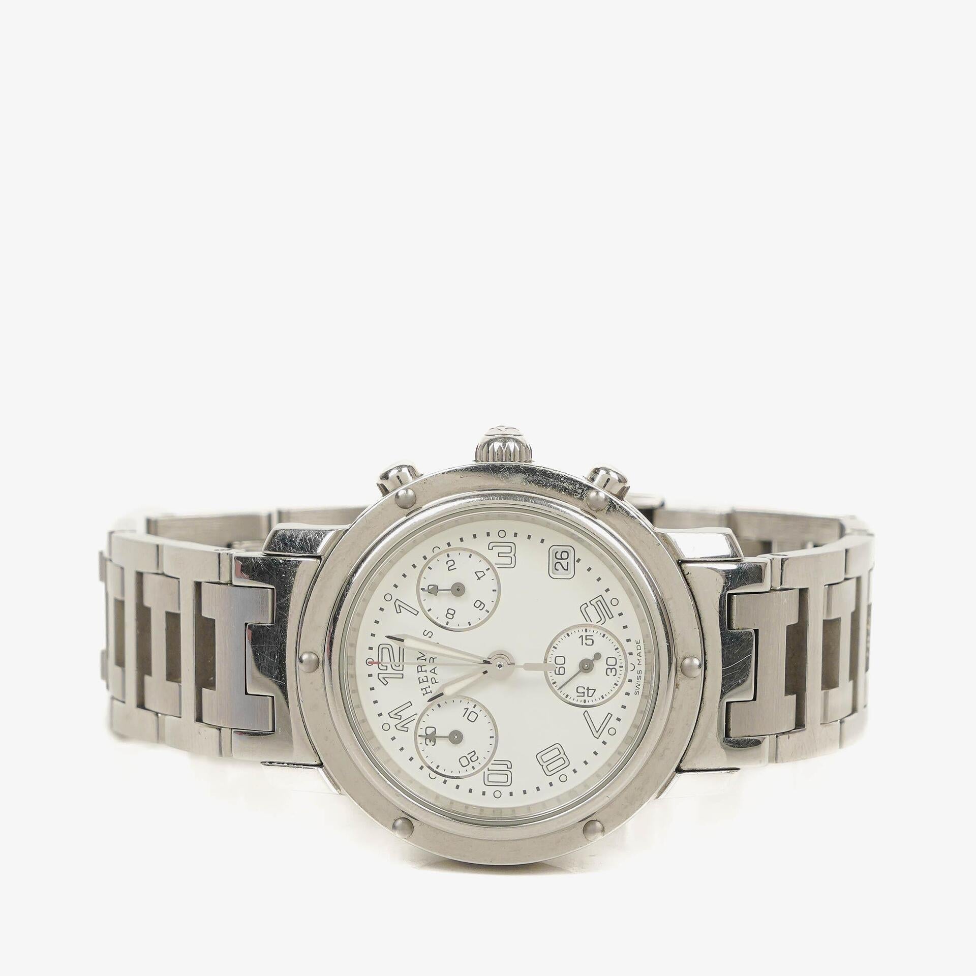 Hermès Clipper Chronograph 31 mm Quarzuhr aus Edelstahl