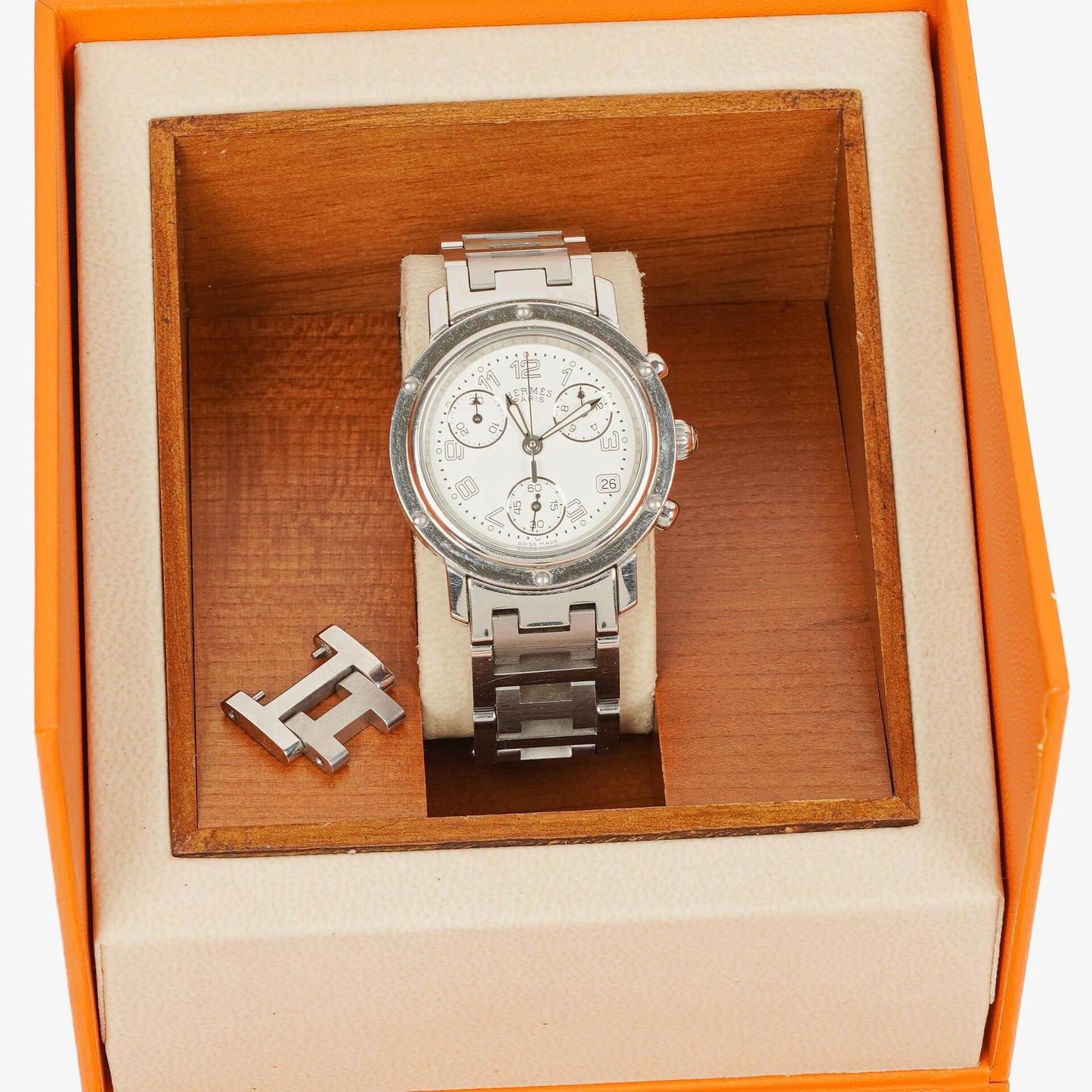 Hermès Clipper Chronograph 31 mm Quarzuhr aus Edelstahl