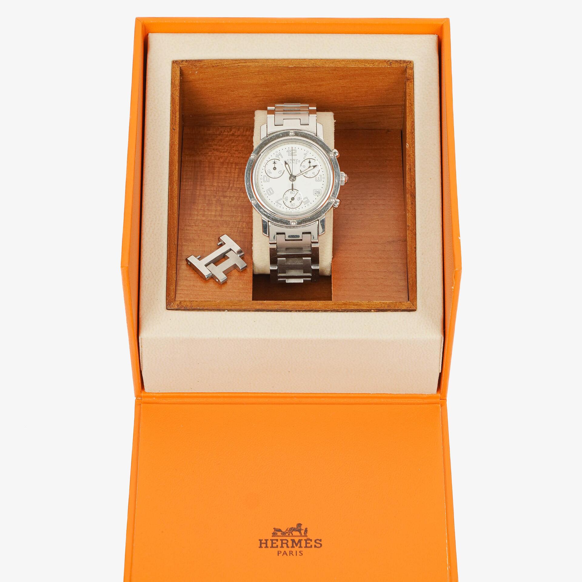Hermès Clipper Chronograph 31 mm Quarzuhr aus Edelstahl
