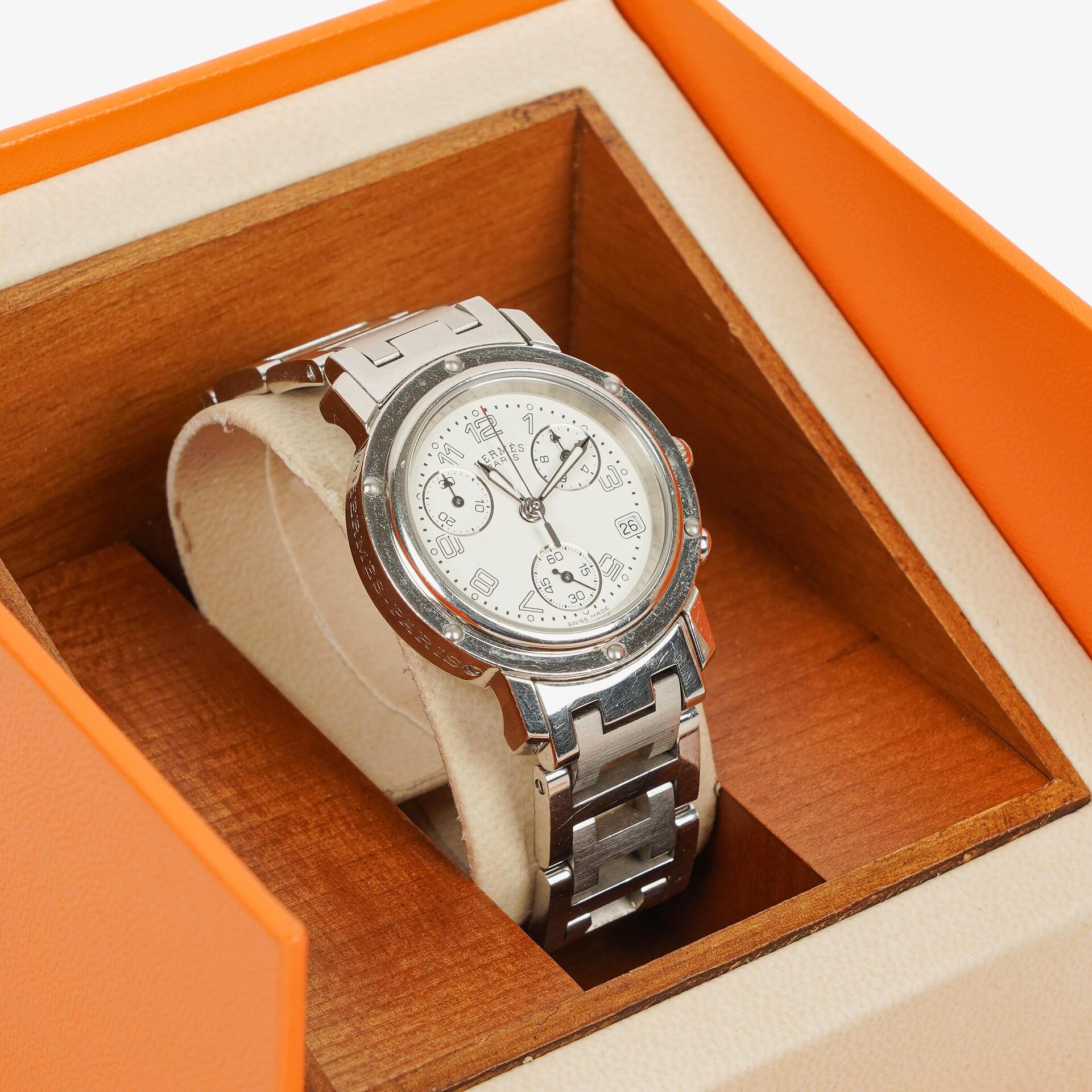 Hermès Clipper Chronograph 31 mm Quarzuhr aus Edelstahl