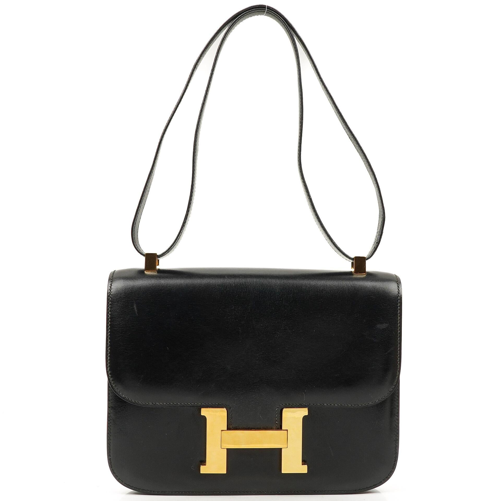 Hermès Constance 23 Vintage Schwarz Box Kalbsleder Mit Gold Hardware, 1979