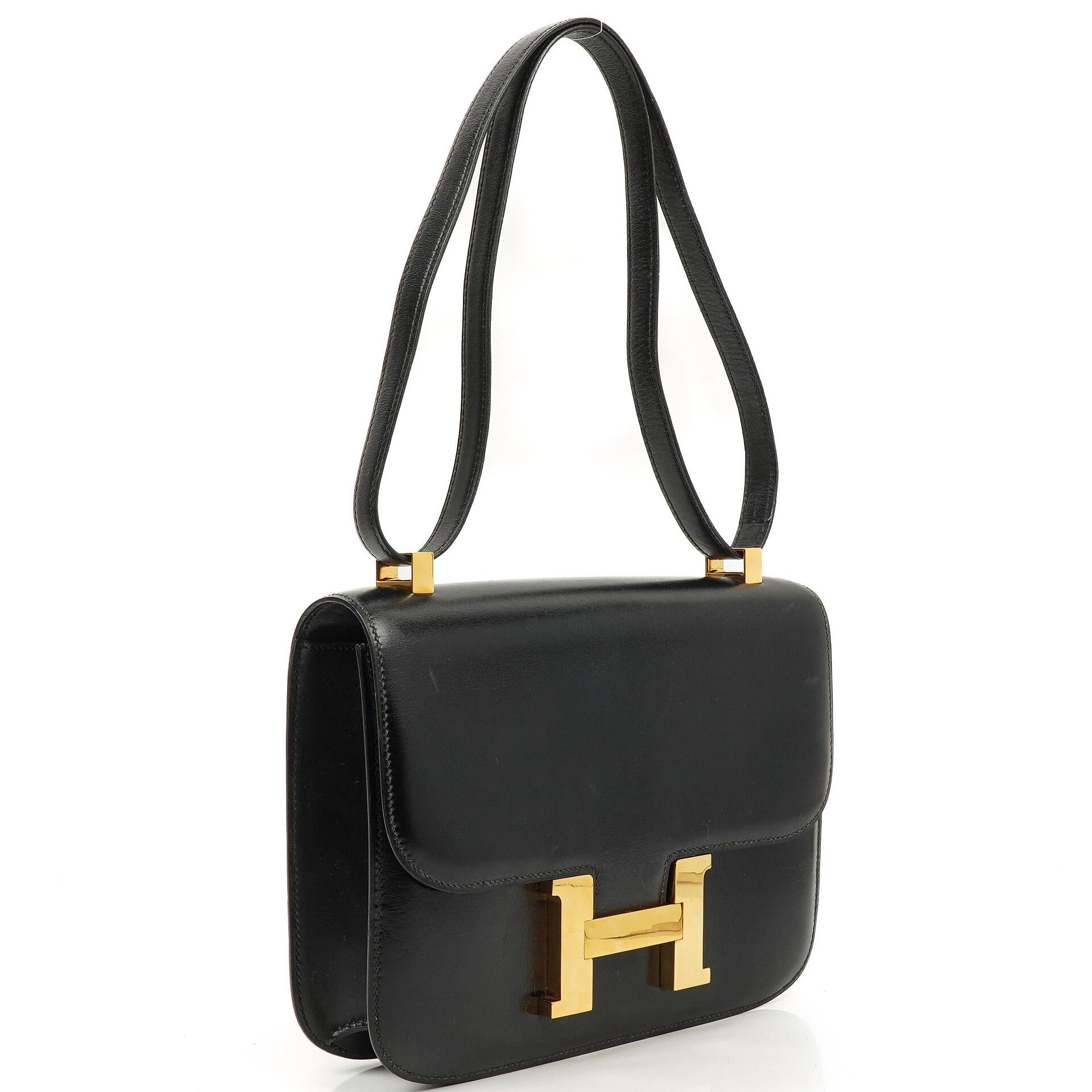 Hermès Constance 23 Vintage Schwarz Box Kalbsleder Mit Gold Hardware, 1979