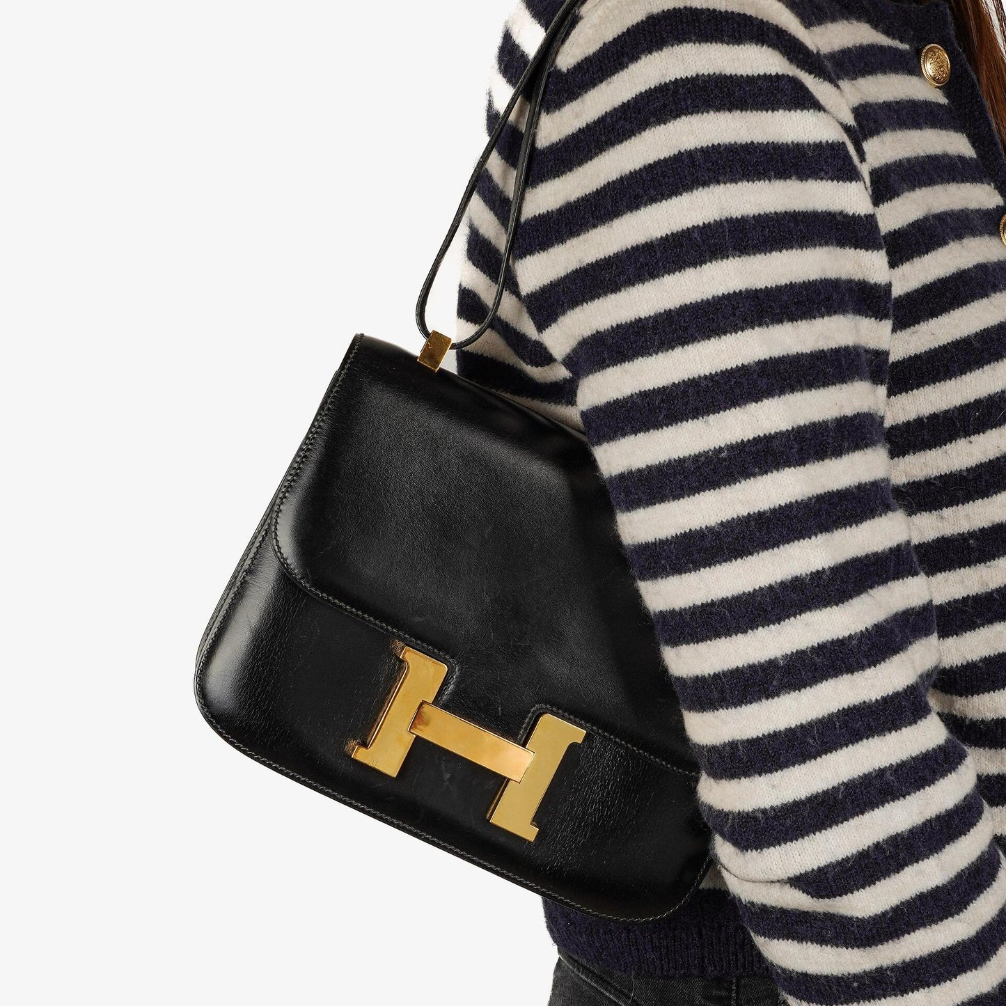 Hermès Constance 23 Vintage Schwarz Box Kalbsleder Mit Gold Hardware, 1979