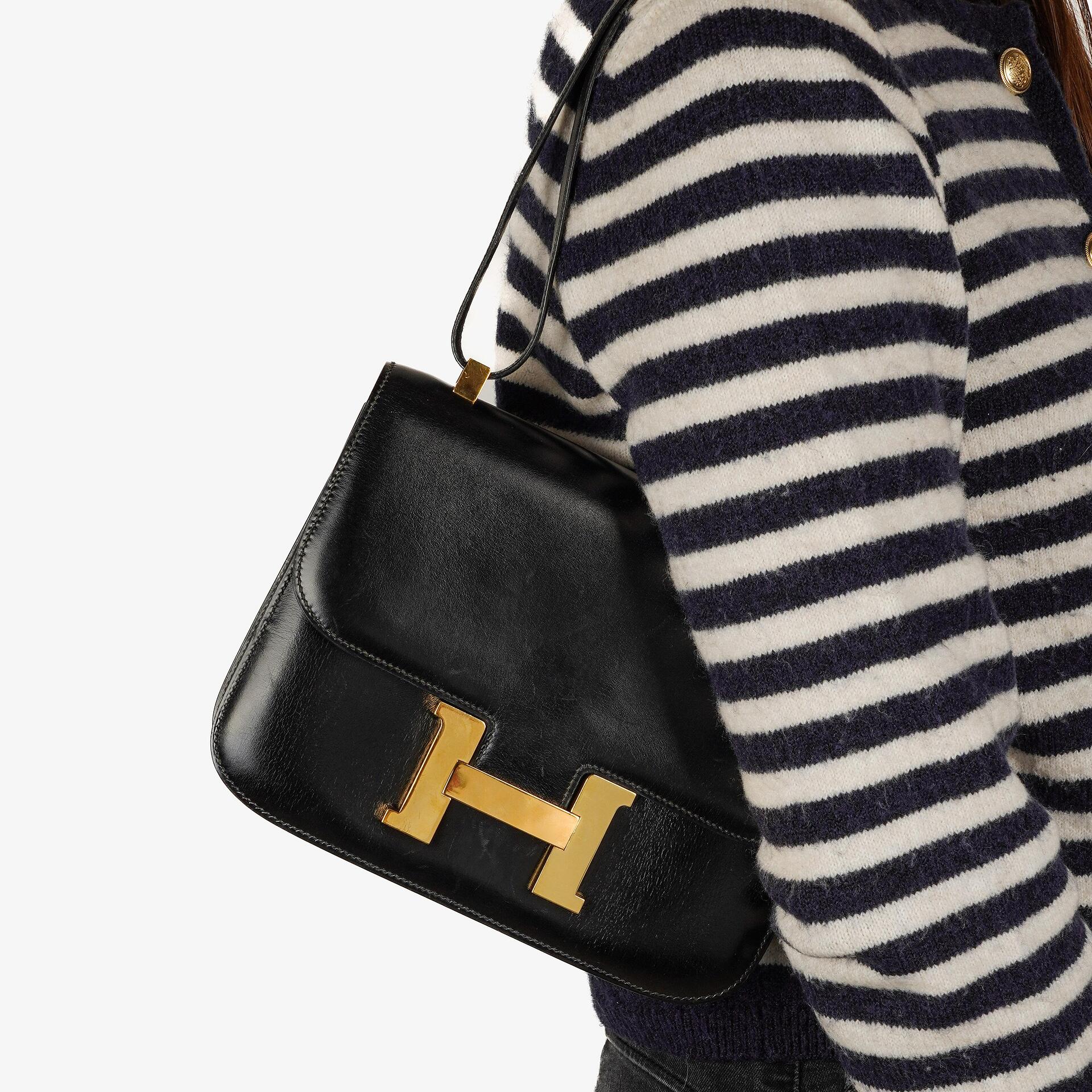 Hermès Constance 23 Vintage Schwarz Box Kalbsleder Mit Gold Hardware, 1979