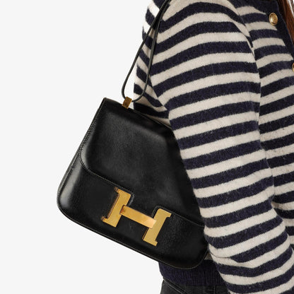Hermès Constance 23 Vintage Schwarz Box Kalbsleder Mit Gold Hardware, 1979