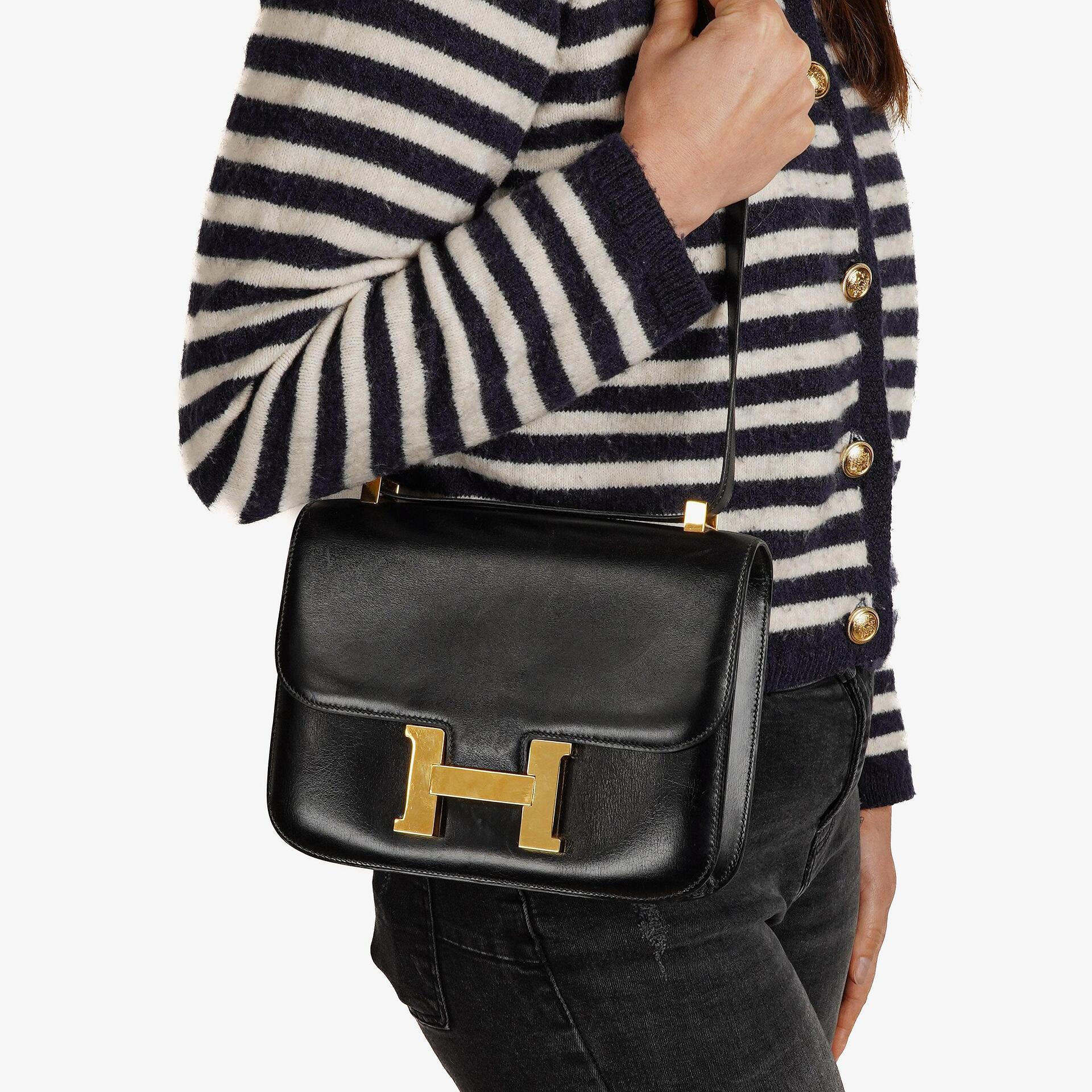 Hermès Constance 23 Vintage Schwarz Box Kalbsleder Mit Gold Hardware, 1979