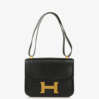Hermès Constance 23 Vintage aus schwarzem Box-Kalbsleder mit goldfarbener Hardware, 1979