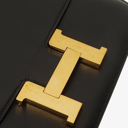Hermès Constance 23 Vintage aus schwarzem Box-Kalbsleder mit goldfarbener Hardware, 1979