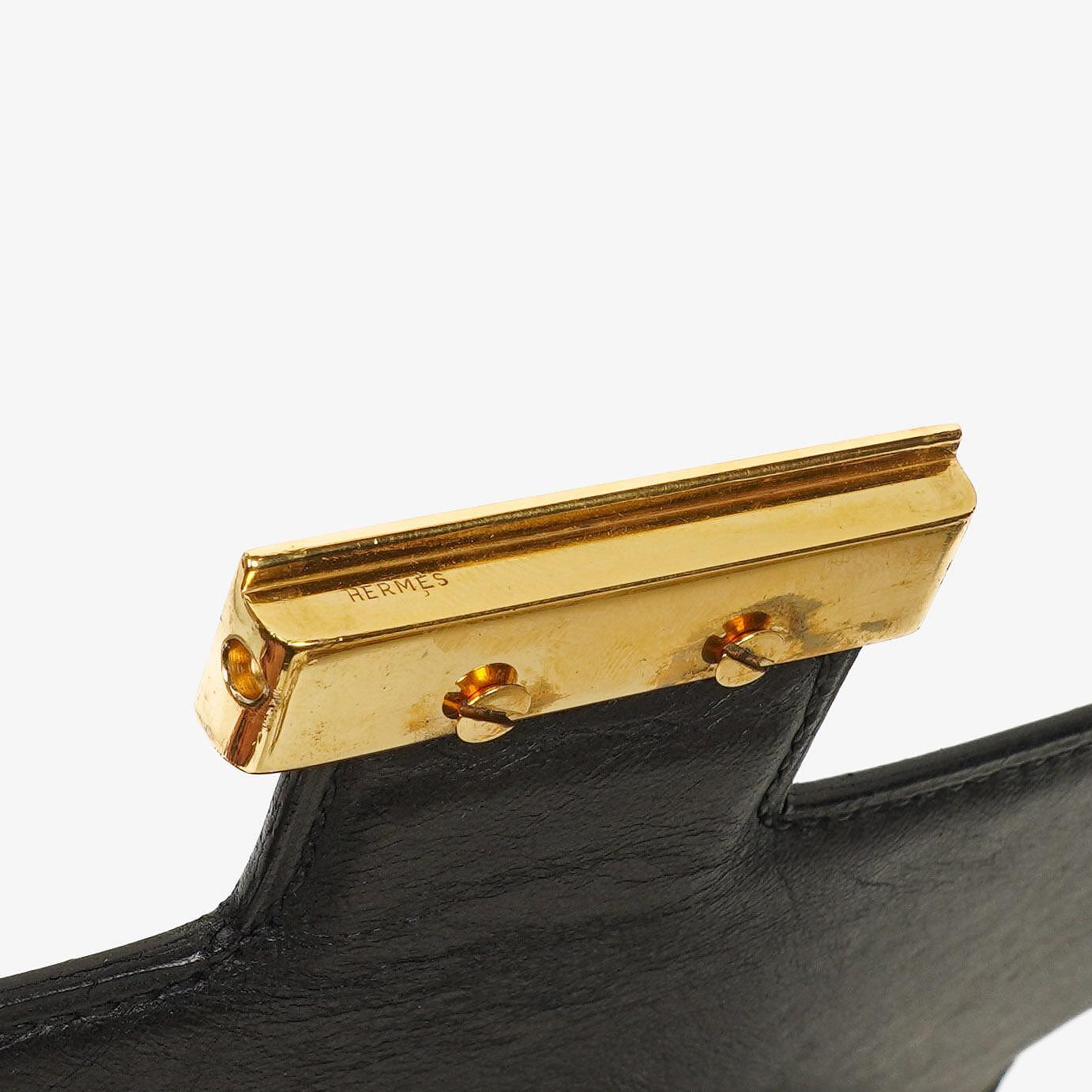 Hermès Constance 23 Vintage aus schwarzem Box-Kalbsleder mit goldfarbener Hardware, 1979