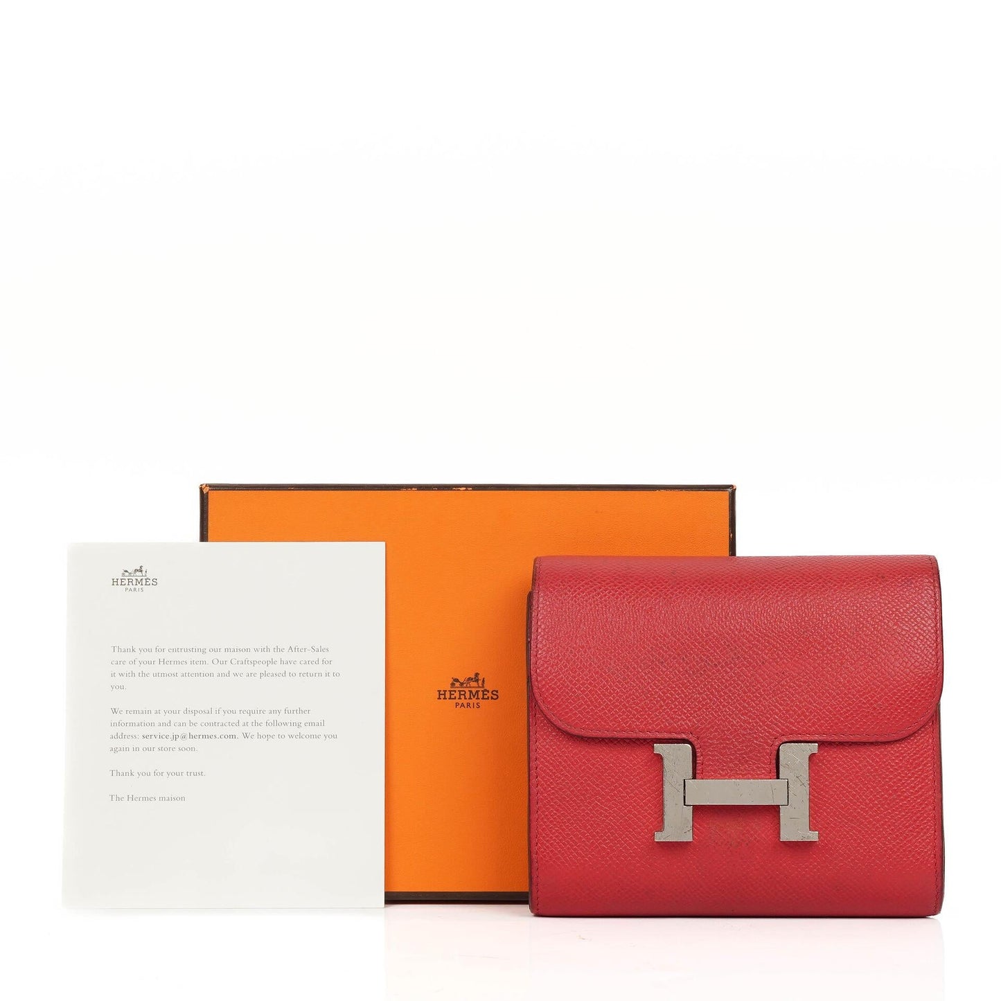 Hermès Constance Kompakt Geldbörse aus Rouge Casaque Epsom mit Palladium Hardware
