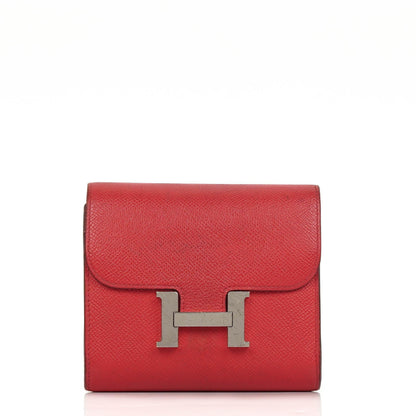 Hermès Constance Kompakt Geldbörse aus Rouge Casaque Epsom mit Palladium Hardware