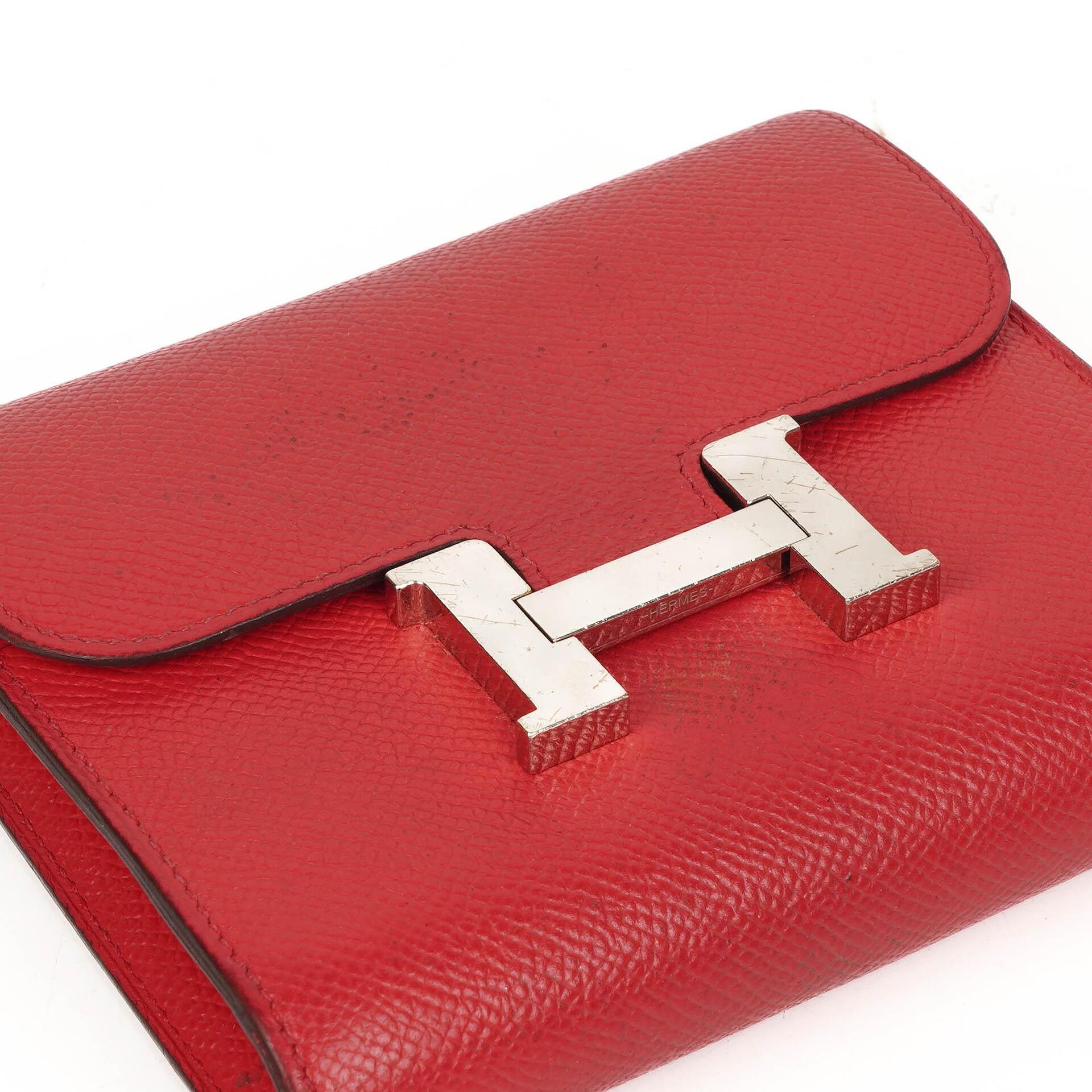 Hermès Constance Kompakt Geldbörse aus Rouge Casaque Epsom mit Palladium Hardware
