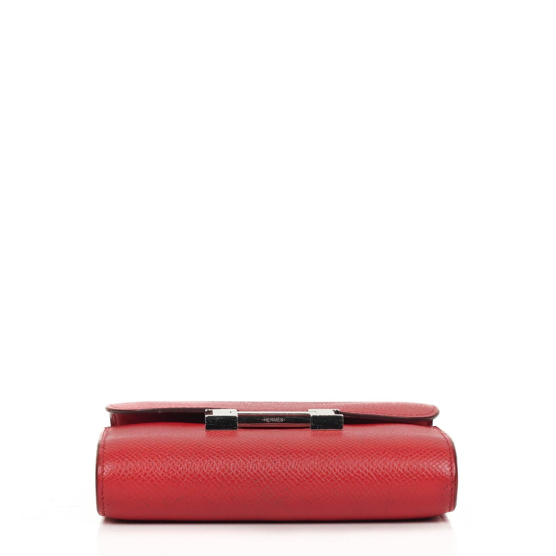 Hermès Constance Kompakt Geldbörse aus Rouge Casaque Epsom mit Palladium Hardware