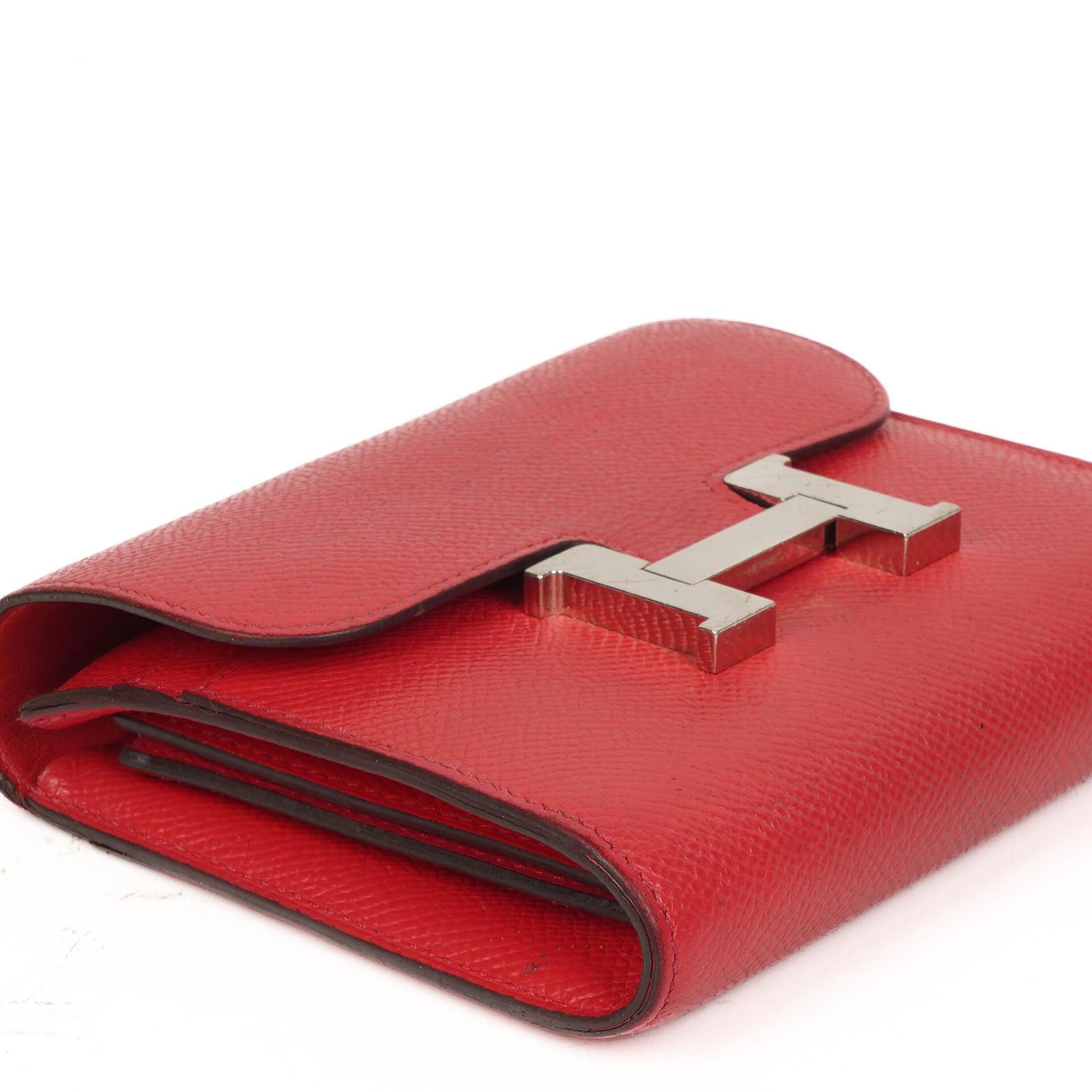 Hermès Constance Kompakt Geldbörse aus Rouge Casaque Epsom mit Palladium Hardware