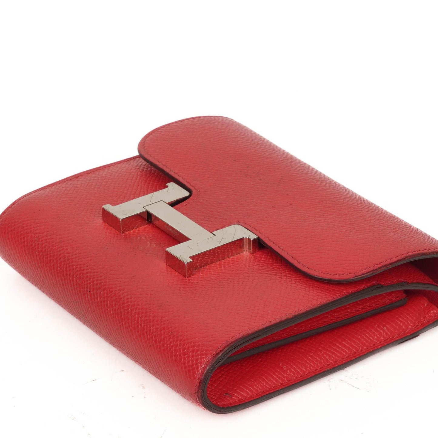 Hermès Constance Kompakt Geldbörse aus Rouge Casaque Epsom mit Palladium Hardware