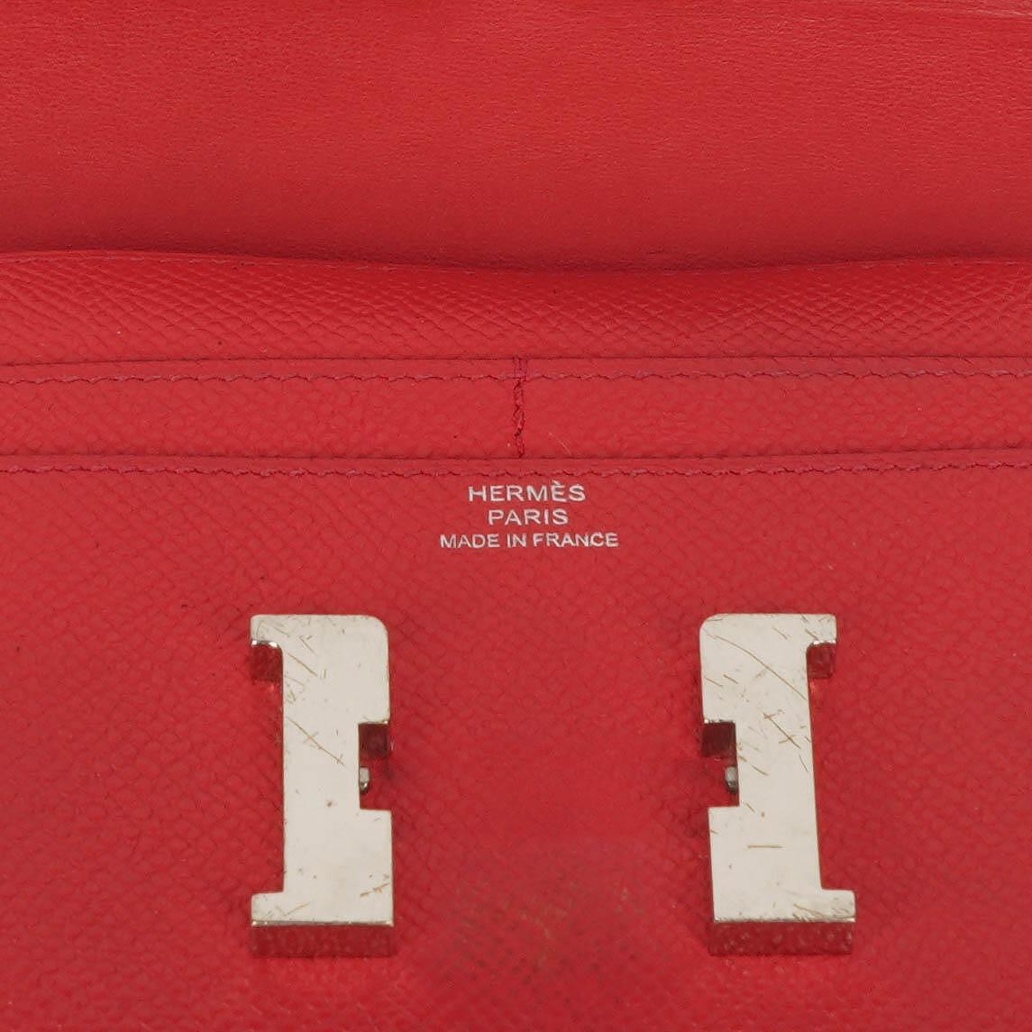 Hermès Constance Kompakt Geldbörse aus Rouge Casaque Epsom mit Palladium Hardware