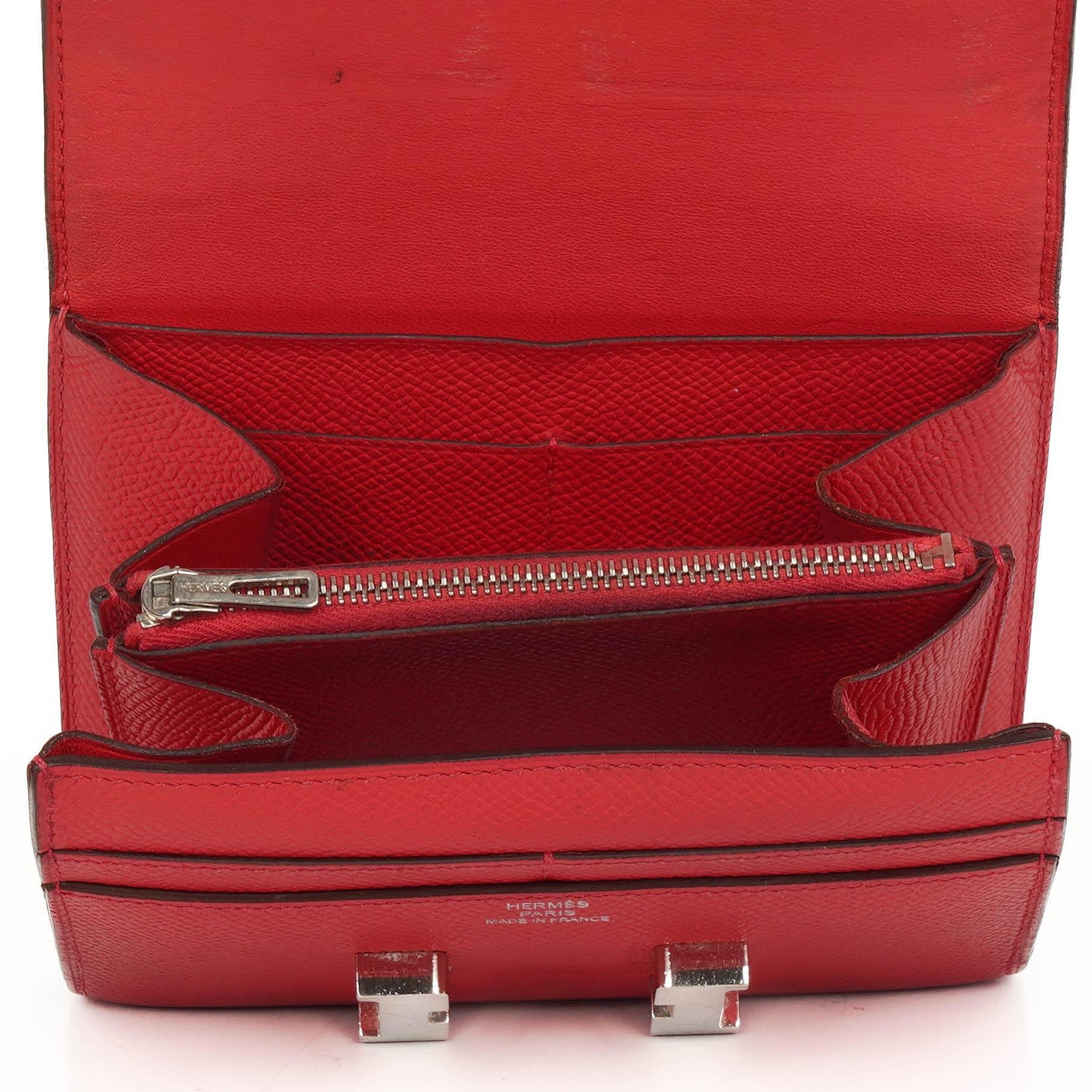Hermès Constance Kompakt Geldbörse aus Rouge Casaque Epsom mit Palladium Hardware