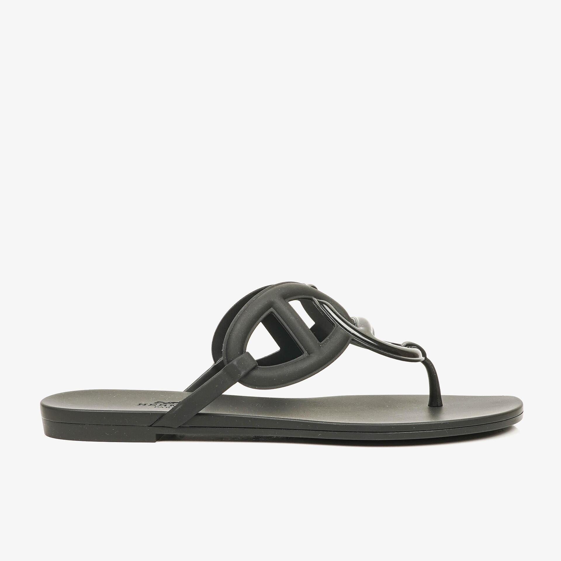 Hermès Egerie Damen-Sandalen aus schwarzem Gummi Größe 37