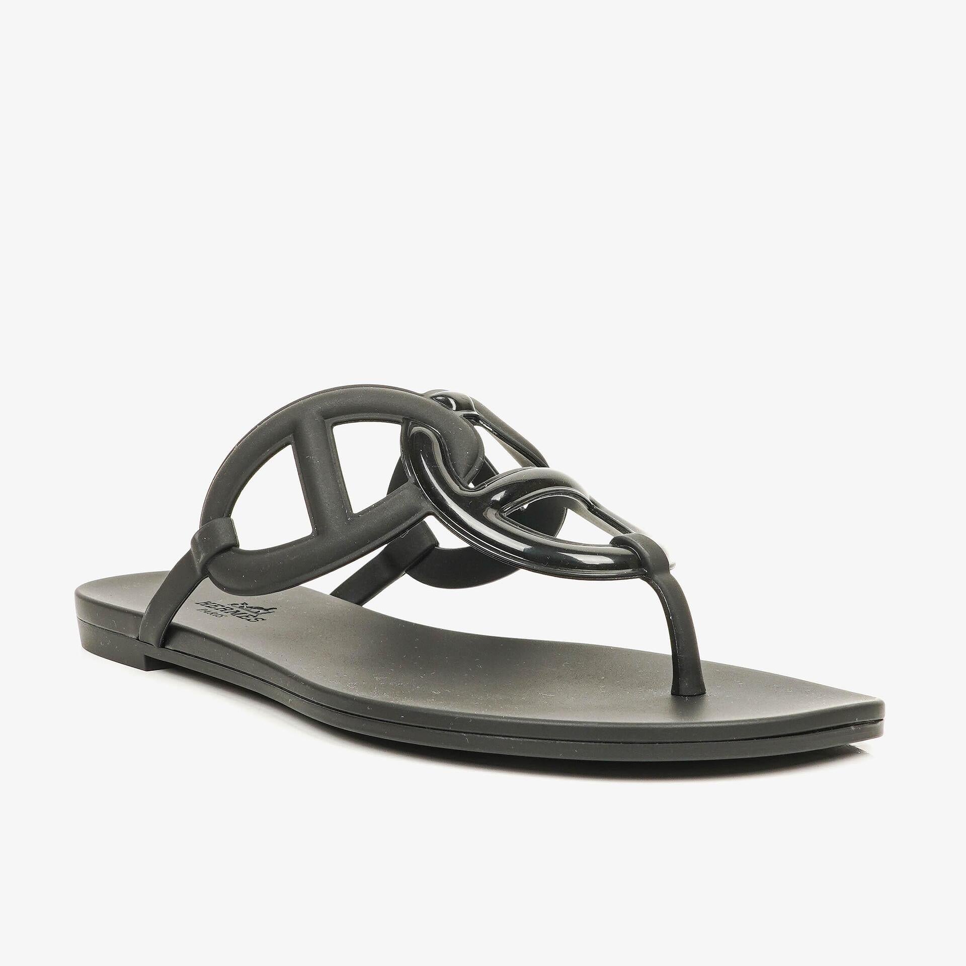 Hermès Egerie Damen-Sandalen aus schwarzem Gummi Größe 37