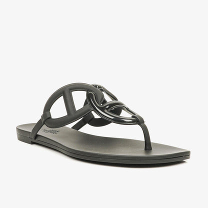 Hermès Egerie Damen-Sandalen aus schwarzem Gummi Größe 37
