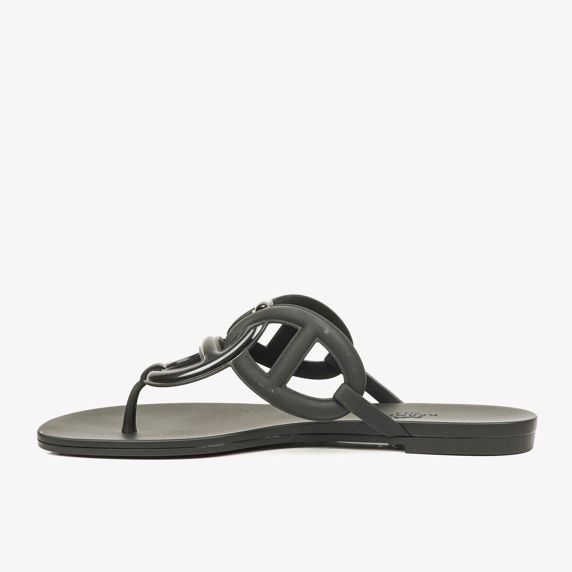 Hermès Egerie Damen-Sandalen aus schwarzem Gummi Größe 37