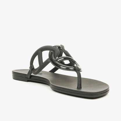 Hermès Egerie Damen-Sandalen aus schwarzem Gummi Größe 37