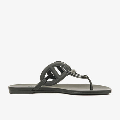 Hermès Egerie Damen-Sandalen aus schwarzem Gummi Größe 37