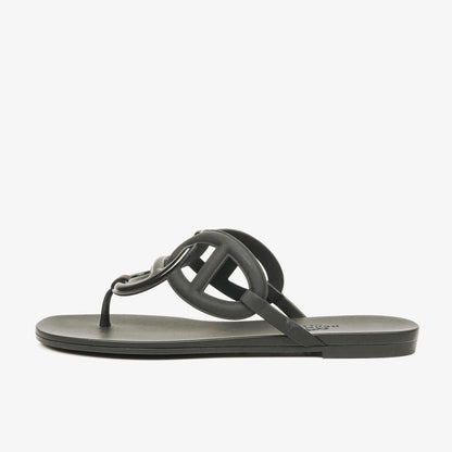 Hermès Egerie Damen-Sandalen aus schwarzem Gummi Größe 37