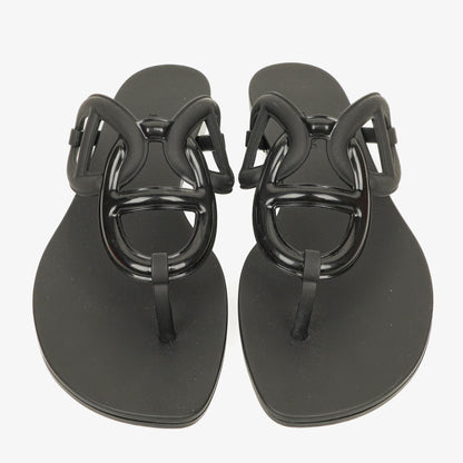 Hermès Egerie Damen-Sandalen aus schwarzem Gummi Größe 37